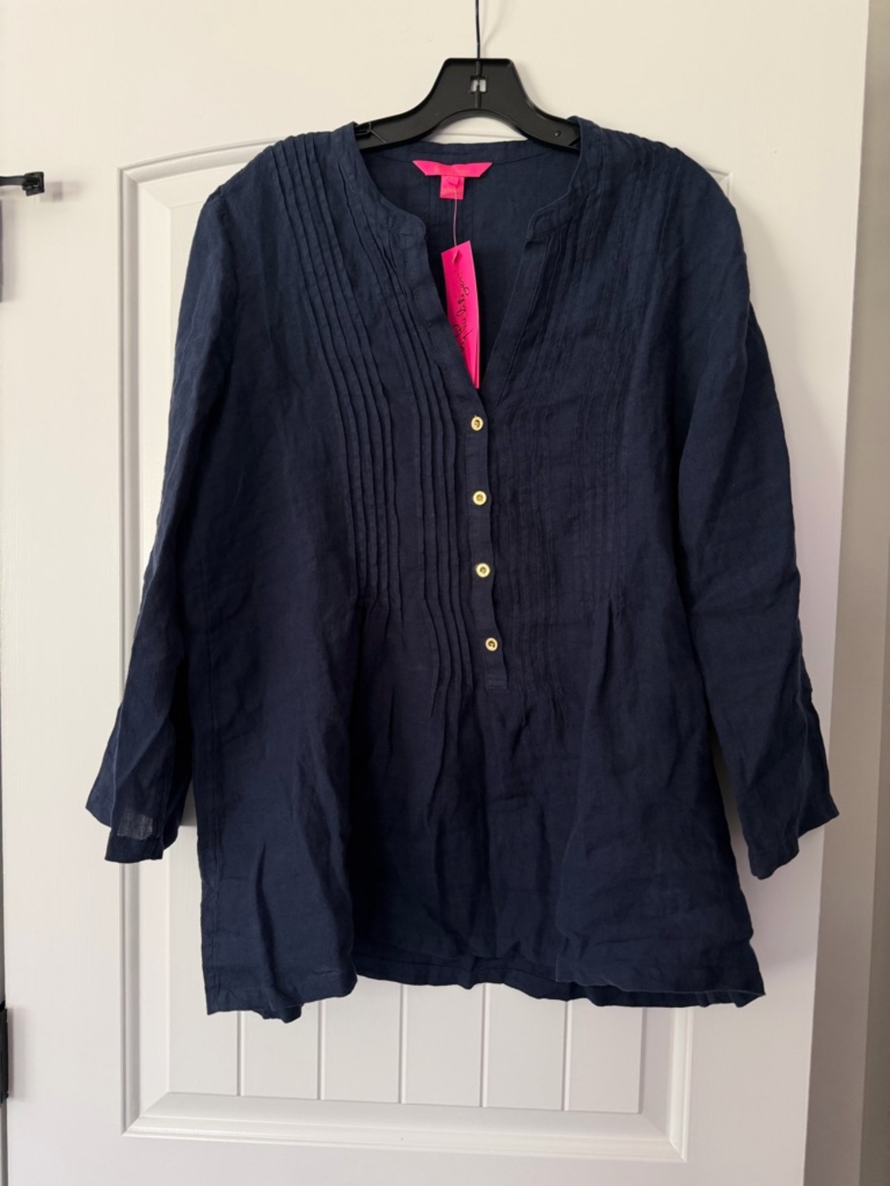NWT Lilly Pulitzer Navy Blue Pintuck Sarasota Tunic Top